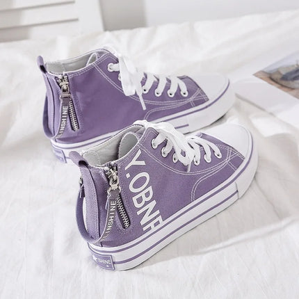 New Women Canvas High Top Shoes Slip On White Sneakers Side Zipper Casual Comfortable designer shoe zapatos de mujer shoes