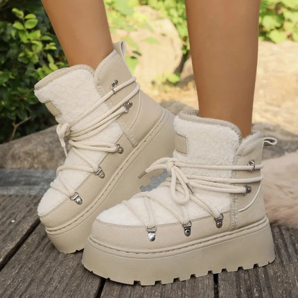 Fashion New Round Head Sexy Thick-soled Non-slip Casual Snow Boots Winter Lace-up Elegant Comfortable Walking Boots for Women