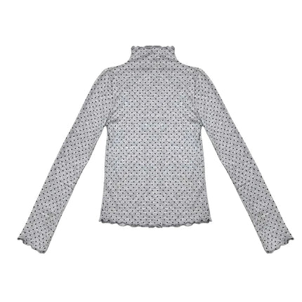REDDACHiC Grunge Polka Dots Women's T-shirt Vintage Fall Thin Mock Neck Frill Trim Long Sleeves Tee Top Y2k Alternative Clothing