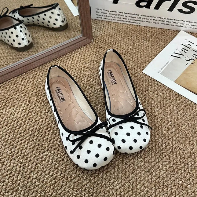 Spring Butterfly-knot Women Dot Ballet Flats Comfort Shallow Square Toe Slip on Shoes Ladies Eelgant Dress Mary Jane Shoes