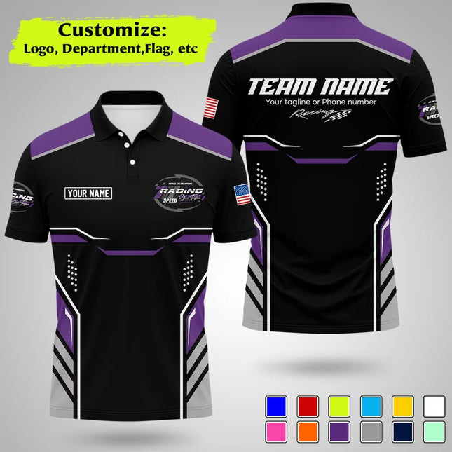 Custom Racing Polo Shirt Personalized Team Name Logo Your Name Stripe Color Blocking Short Sleeve Uniform Motorsport Tee Tops