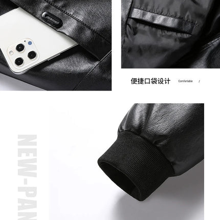 Leather Jacket Men Coats Plus Size 6XL 7XL 8XL Oversized Windproof Motorcycle Autumn Brand Fleece Black Zipper Winter Overcoat