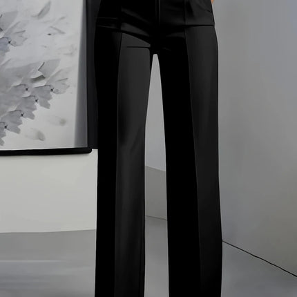 Women High Waisted Wide Leg Office Trousers, Solid Black Pleated Elegant Crease Dress Pants, Professional Full Length Trousers