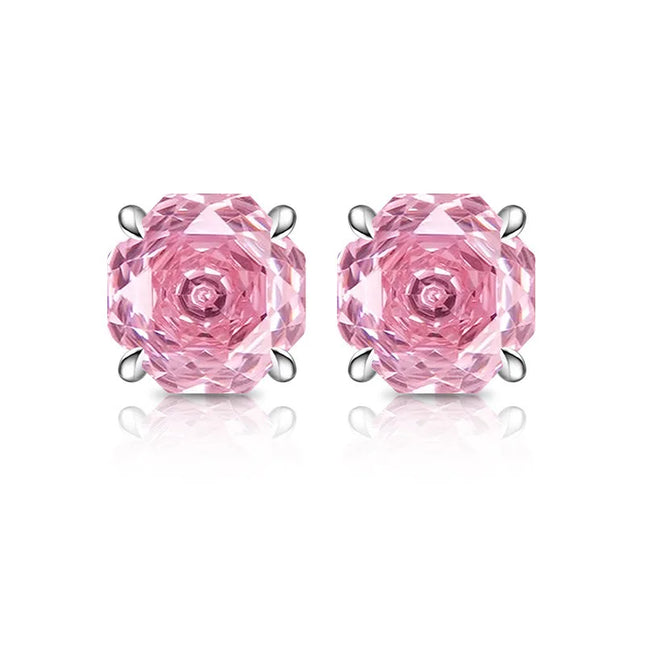925 Sterling Silver Stylish Octagon Crystal Zircon Millennium Rose Cut Earrings Birthday Anniversary
