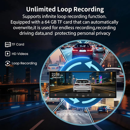 CAIXI Dash Cam 4K 7 10.26 inch Car DVR Wireless Carplay Android Auto GPS Navigation Video Recorder Dashboard Dual Lens Reversing