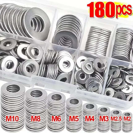 Stainless Steel Flat Washer Assortment Kit (M2, M2.5, M3, M4, M5, M6, M8, M10) - Suitable for Home Decorations& - product ima