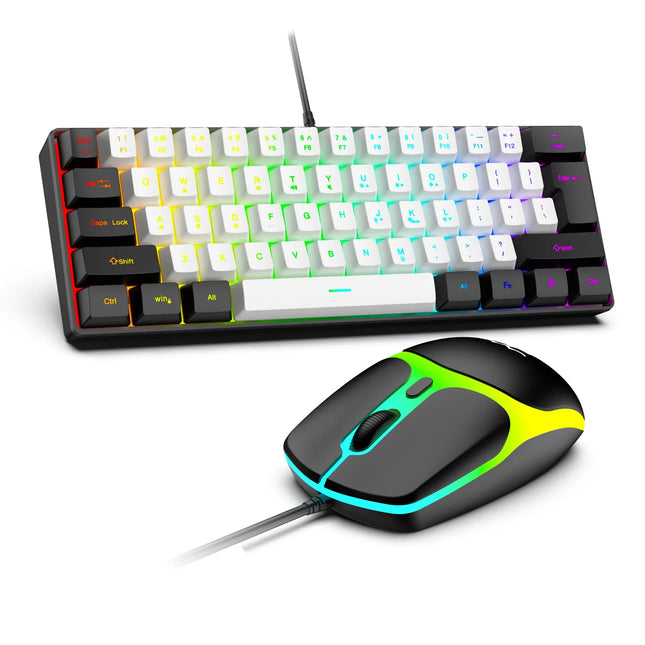 61 Keys RGB Gaming Wired Keyboard Mouse Set Colorful Mini Compact Black White Computer Keypad Mice Set for Office - product i