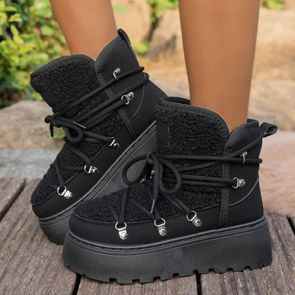 Fashion New Round Head Sexy Thick-soled Non-slip Casual Snow Boots Winter Lace-up Elegant Comfortable Walking Boots for Women