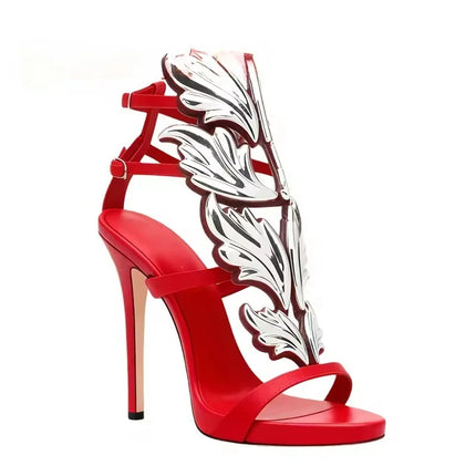 Silver Mirrored Wing Sandals Luxury Women Summer Pumps Leaf Winged Sandals Stiletto Heels Shoes For Summer Party Dress Shoes
