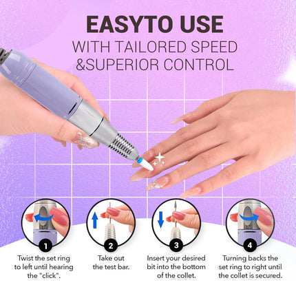 Professional Nails Drill Machine - Electric, Cordless, Aluminium Alloy Casing, 35000 RPM, HD Display for Salon & Home Use