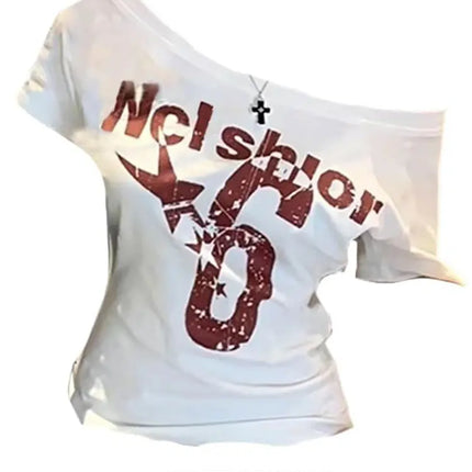 Summer Y2k Sport Off Shoulder Top Women Sexy Vintage 2000s Short Sleeve T Shirt Lady Body Basic Crop Top Female Casual