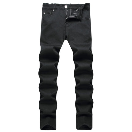 Men Classic Pure Black Jeans All Match Stretch Denim Pants Casual Plus Size Slim Straight Trousers