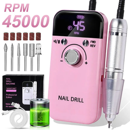 LIMEGIRL, 45000RPM Electric Nail Drill Polisher Rechargeable Portable Electric Nail File Machine Kit for Home Acrylic Gel Nails Polishing