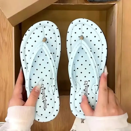 Cute Polka Dot Platform Flip Flops Thick Sole Non-Slip Thong Sandals Breathable Beach Slippers Summer