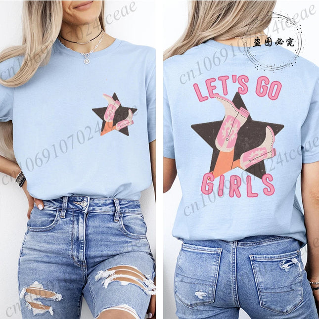 Lets Go Girls Shirt,Country Girl T-Shirts,Western Pink Tee Tops,Girls Party Damen T-Shirts,Sommer Harajuku Damen T-Shirt Tops