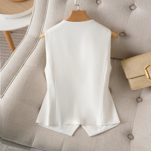Single-Breasted Short V Neck Sleeveless Suit Vest for Women in Spring and Autumn Fashionable Workplace Elegant Slimming Look Wome