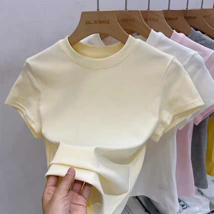 Zjaiss 2026 O-Neck Fashion T-Shirt Summer Sexy Basic Top Solid Short Sleeve Womens Tshirt Casual Korean Tee Streetwear