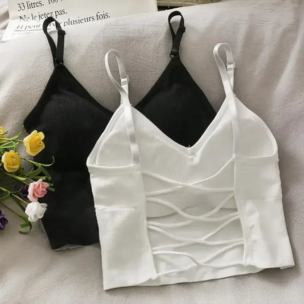 Womens Tops Sexy Tank Top Women Built In Bra Solid Color Camis for Women Crop Top Off Shoulder Sleeveless Camisole 2024 New
