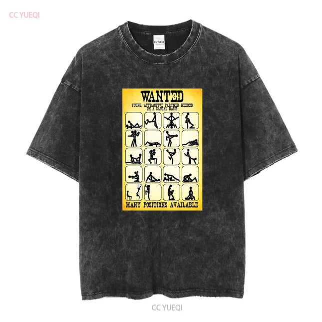Wanted Kamasutra Position White Men T-Shirt D403 Vintage Washed Stylisch Leicht Grafik Fashion Bequeme Designerkleidung