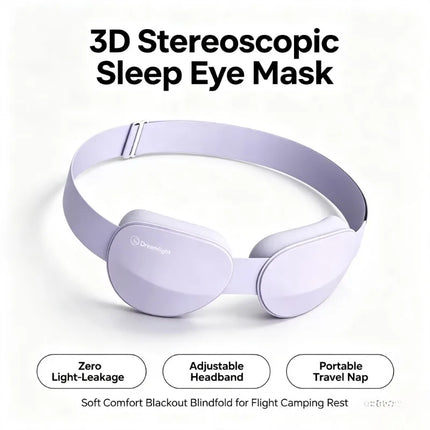 Dreamlight 3D Stereoscopic Sleep Eye Mask Full Blackout Adjustable Portable Travel Blindfold Concave Molded Soft Comfortable Eye