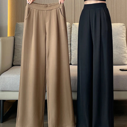 Women Wide Leg Pants Summer High Waist Casual Office Lady Straight Trouser Vintage Comfort Female Pocket All Match Solid Pants