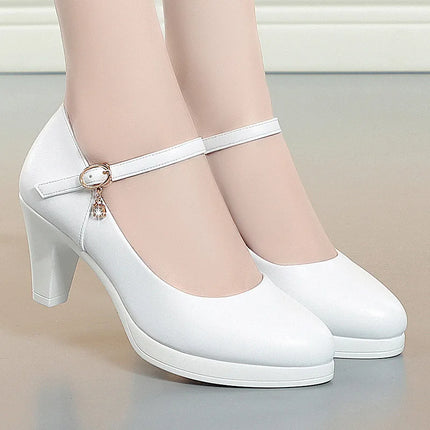 6.5cm Breathable Fashion Soft Leather Silver Red Wedding Shoes Woman Med Block Heels 2026 Platform Pumps Women for Office Mom