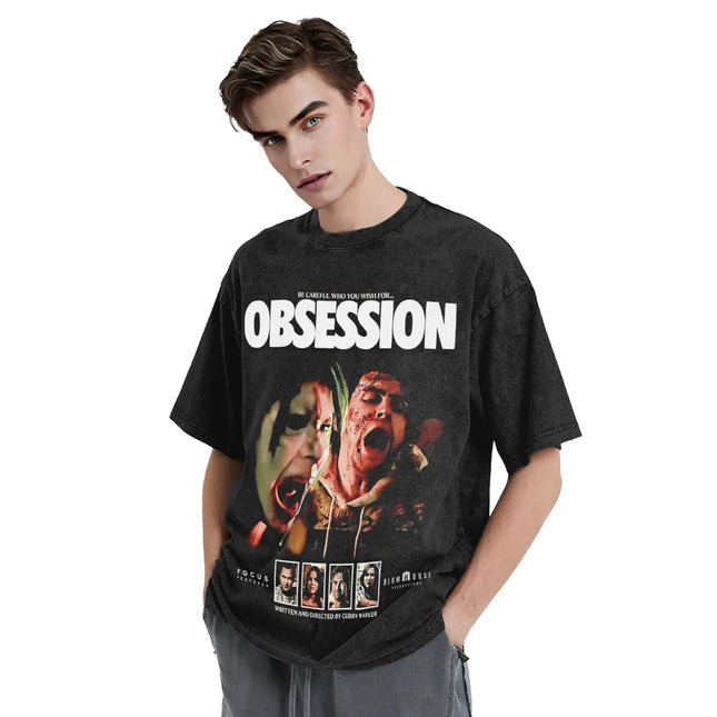 Obsession Horrorfilm T-Shirts Hip Hop Washed Kurzarm Harajuku T-Shirts Vintage für Männer Frauen Tops Streetwear Sommer T-Shirts