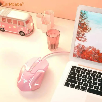 Carpbaba G3 Wired Game Mouse Mute Pink Mechanical E-sports Girl Lovely Art Portable Office Household For MacBook - product im