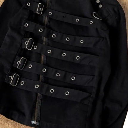 Mens Jacket Dark Streetwear Strap Cargo Coat Harajuku Unisex Cropped Fit Metal Buckle Stand Collar Fashion Trend Arrival Coat