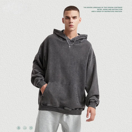 2024 Autumn Winter Men 420gsm Hoodies Streetwears High Street Heavy Weight Washed Cotton Sweatshirts Brand Tracksuit