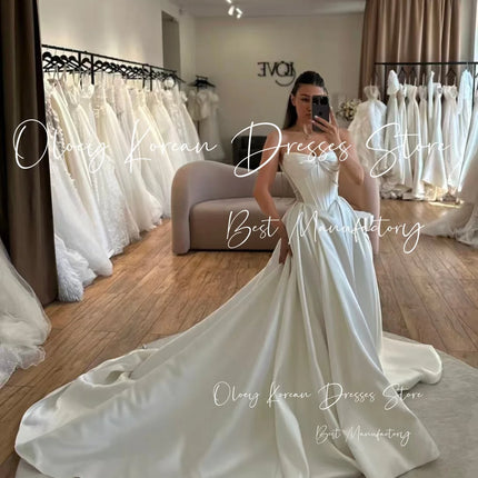 OLOEY Classic Pearls Wedding Dress Sweetheart Drapd Sweep Train High Slit Ivory Taffeta Bridal Gown Customized Vestido de novia