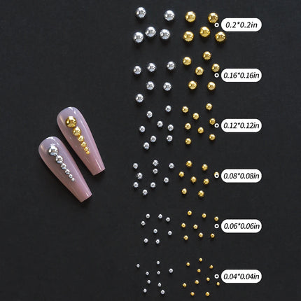 1 Box Half Round Flatback Nail Rhinestones Multi Size Gold& Silver Metal Pearls Caviar Nail Art Decorations Flat Back Gold Beads