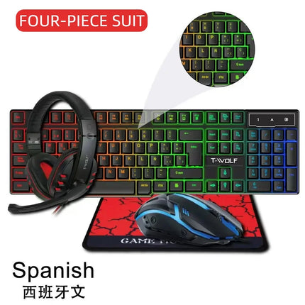 T-WOLF Thunderwolf TF880 Wired Keyboard, Mouse, Headphones and Audio Five-piece E-sports Game Enjoy Super Fast - product imag