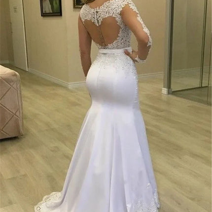 2024 Sheer Long Sleeves Mermaid Wedding Dresses See Through Back Custom Made Appliques Bridal Gowns Modest Vestidos De Novia