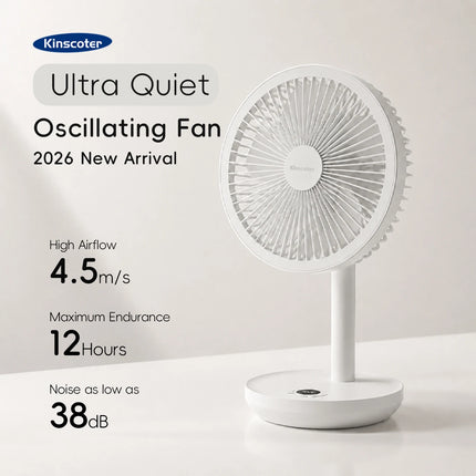 BLDC Oscillating Desktop Fan 4000mAh 5 Wind Speeds Silent Portable Rechargeable Fan with Timing Function for Home Room Gift