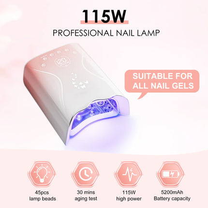 Customized Nail Art Equipment 115W Charging Nail Dryer 45 Beads Professional UV Led Nail Lamp