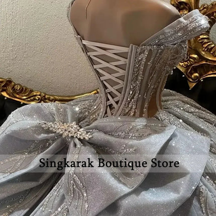 Silver Quinceneara Ball Gown Dresses for Women Sequin Lace Rhinestones Wedding Party 15 Anos Vestido Customized