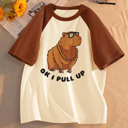 Capybara Kapibara shirt female kawaii Grunge women graphic t-shirt Comfortable University Graphic korean clothes Pastel