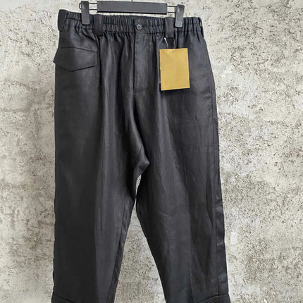 TOP-YAMAMOTO black linen trousers, casual straight-leg pants, an original trendy brand
