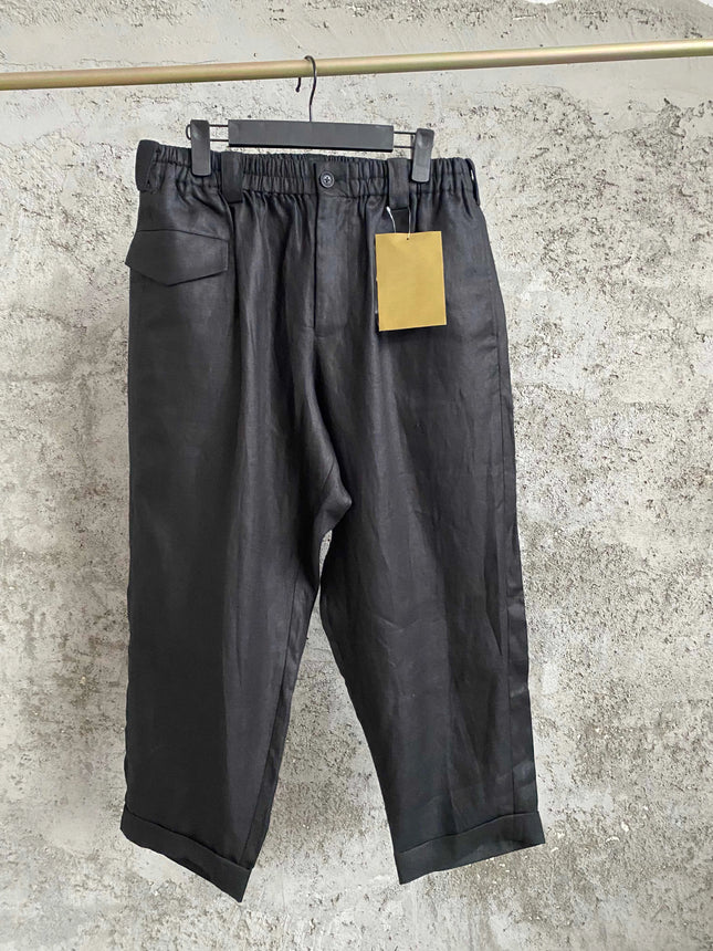 Pantalones TOP-YAMAMOTO de lino negro, casuales de pernera recta, una marca original y moderna