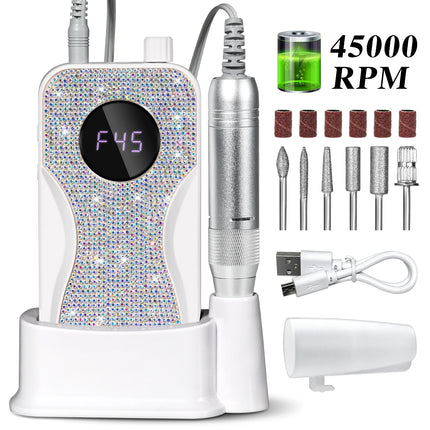 45000RPM Professional Electric Nail Drill Rechargeable Electric Portable Nail Sander File Low Noise for Manicure Salon