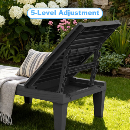 Indoor & Outdoor Plastic Chaise Lounge Chair, Adjustable Backrest Weather Resistant Patio Sun Lounger for Poolside Garden Backyard