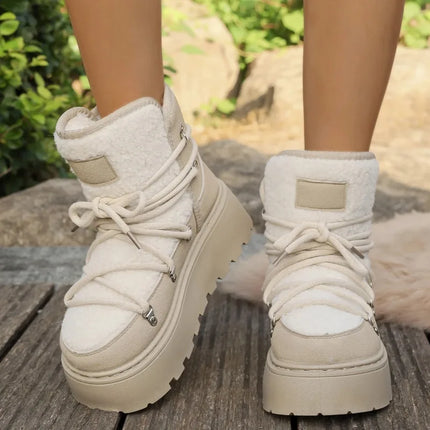 Fashion New Round Head Sexy Thick-soled Non-slip Casual Snow Boots Winter Lace-up Elegant Comfortable Walking Boots for Women