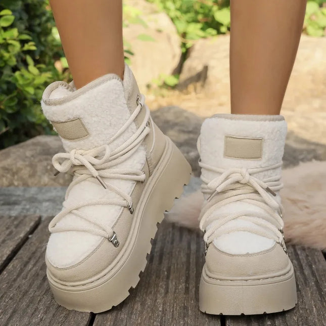 Fashion New Round Head Sexy Thick-soled Non-slip Casual Snow Boots Winter Lace-up Elegant Comfortable Walking Boots for Women
