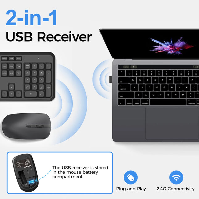 2.4G Wireless Keyboard Mouse Set 104 Keys Silent Keyboard 800-1600DPI Optical Mouse Ergonomic Office Computer for - product i
