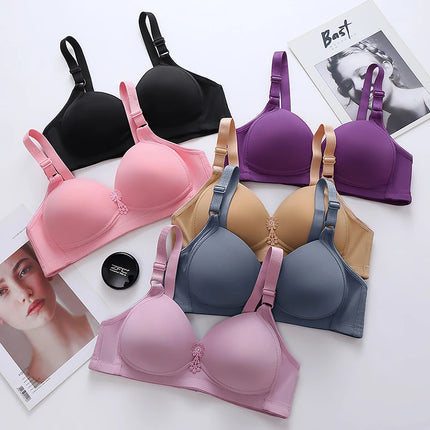 Fashionable Oversized Slim Comfortable Traceless Solid Color Bra Gathered Without Steel Rings Women Underwear With Side Breasts