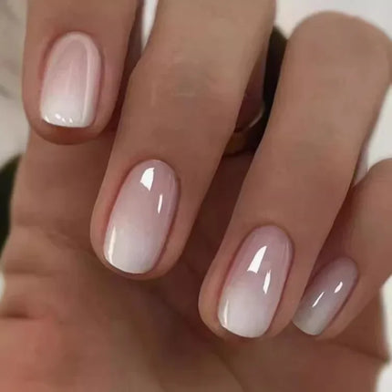 24Pcs Short Oval Gradient Pink Press On Nails Glossy Finish Full Cover False Nails for Women&Girl Removable Wearable Nail Art