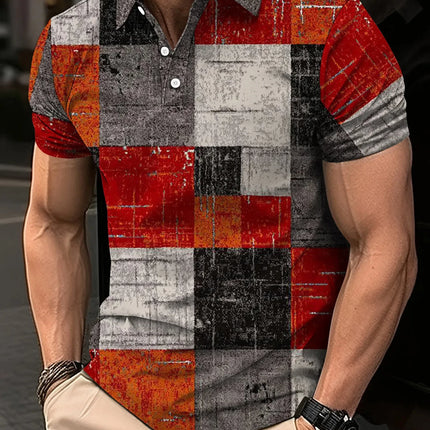 Fashion Harajuku Fitness Ropa Hombre Loose Casual Sportswear POLO Shirt Plaid Printing Button Short Sleeve Tee Shirts GYM Tops