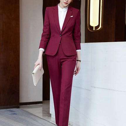 Novelty Wine Red Formal Women Business Suits with Skirt and Jackets Coat Ladies Office Professional Blazers Spring OL Styles