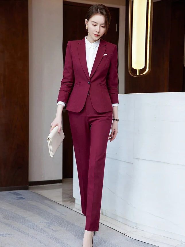Novelty Wine Red Formal Women Business Suits with Skirt and Jackets Coat Ladies Office Professional Blazers Spring OL Styles